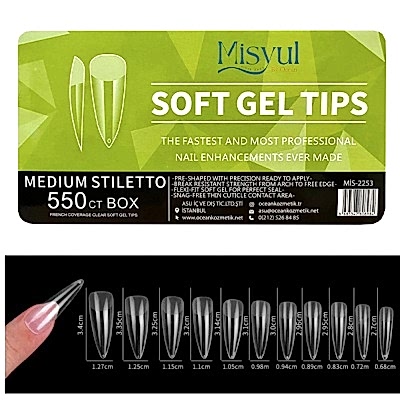 MİSYUL SOFT GEL TİPS MEDIUM STILETTO 550 ADET MİS-2253