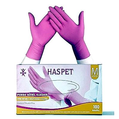 HASPET PEMBE NİTRİL ELDİVEN MEDIUM 100LÜ